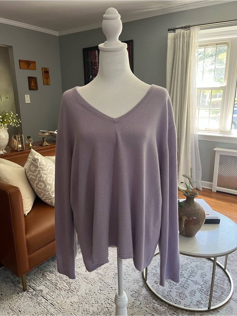 Real Clothes Salon Z Silk Cashmere V-Neck Sweater Sz. 3X Lavendar Quiet Luxury
